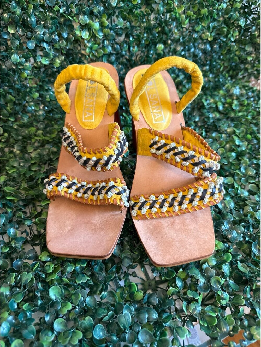 Sol Sana Calina Heels Yellow Braided design heels size 38 US 7.5 leather